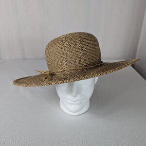 Nine West Straw Hat Sunhat Packable UPF 50+ Brown Tan Vacation Beach OSFM NEW